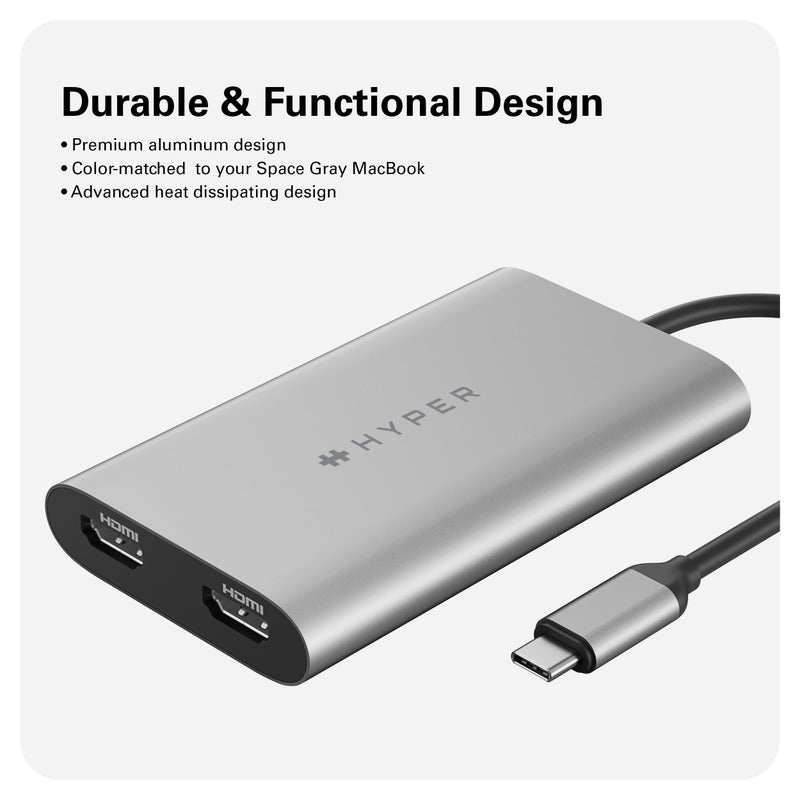 Hyper HyperDrive Dual USB to HDMI Adapter â€” 4K HDMI Splitter w/ 100W Power Delivery Charging â€“ Seamless Plug & Play Compatible w/ M1, M2, M3, and M4 MacBook, Windows, Chromebook - Image 5